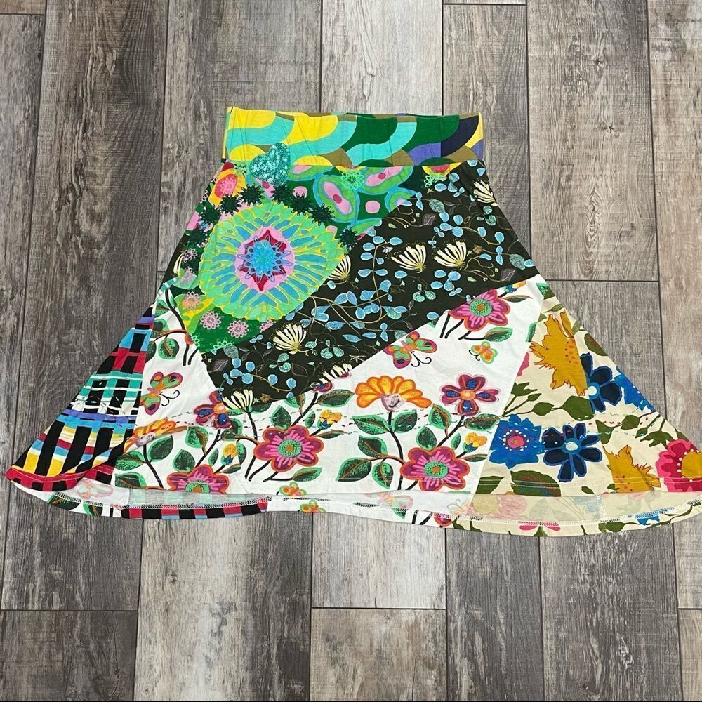 Multicolor Print Patchwork A-line Midi Skirt Size… - image 2